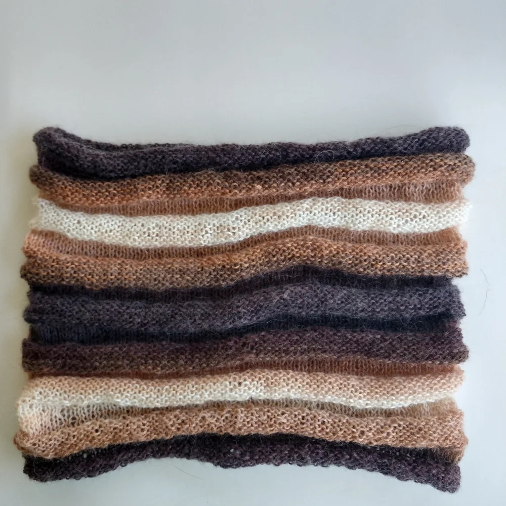 Cowl Scarf Hand Crafted Thin Knit Brown Tan Cream Stripes Hooded Winter Stripes